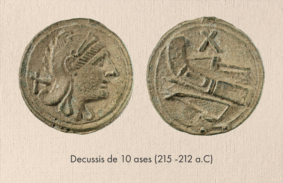 Decussis de 10 ases (215 - 212 a.C.) Imagenes del carrusel del Museo